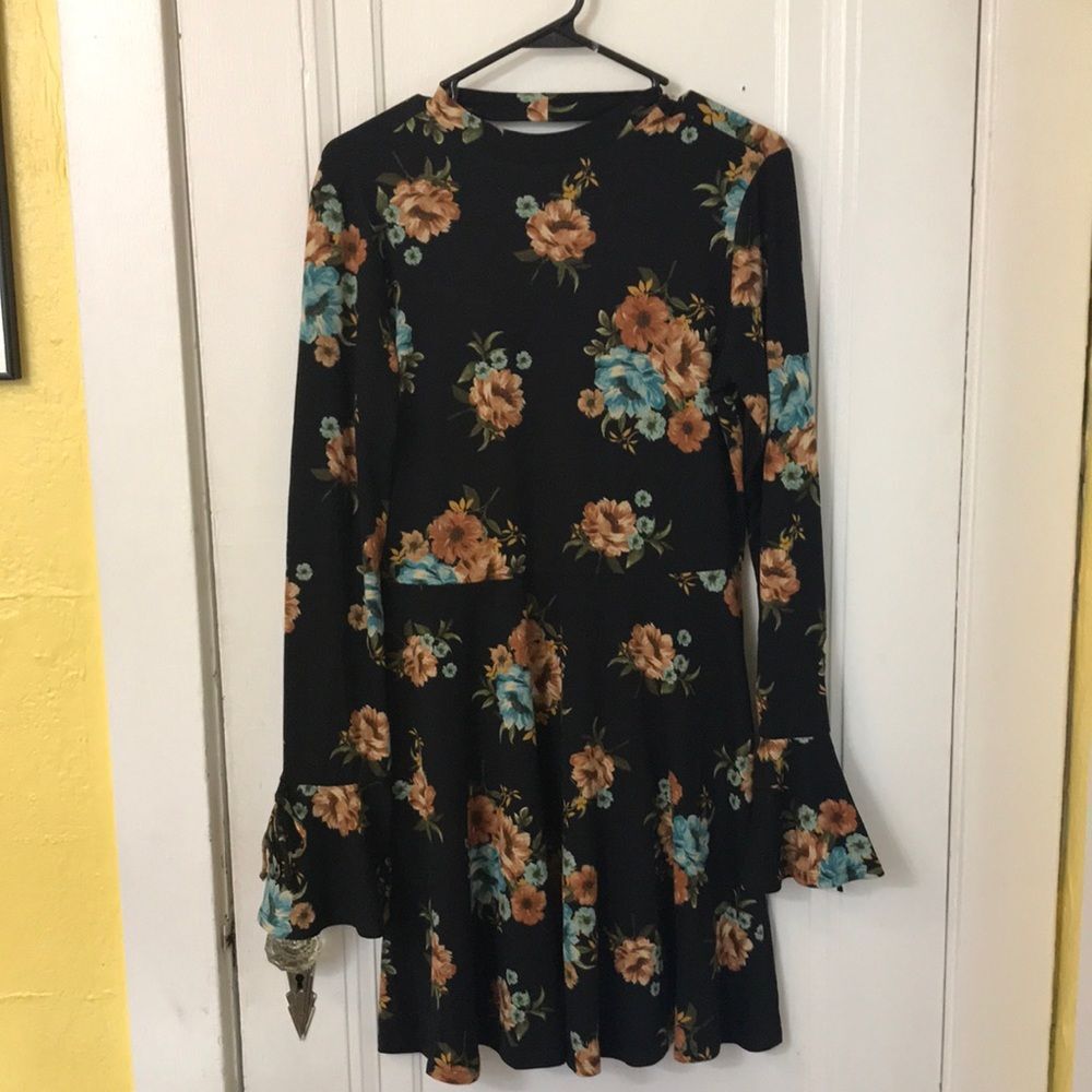 Black floral dress with cutout back